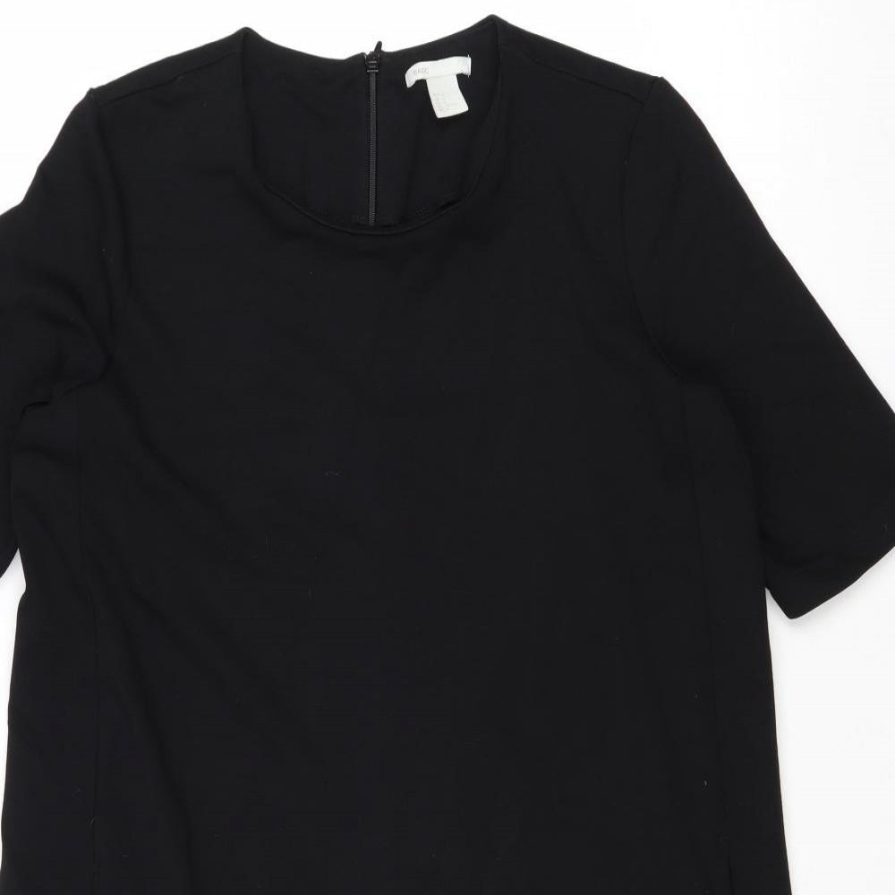 H&M Womens Black Polyester A-Line Size M Round Neck Zip