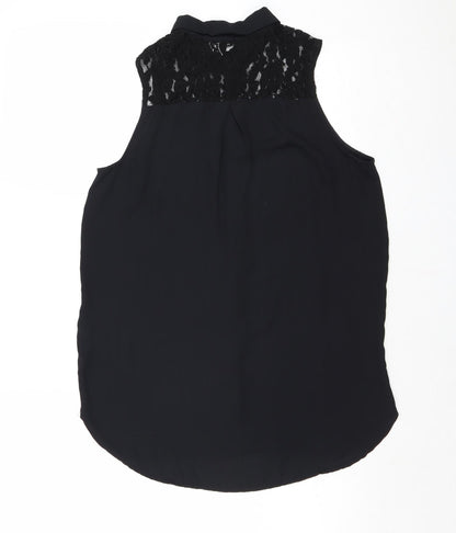 Back view of Divided by H&M women’s black polyester basic button-up, size UK 10, collared - lace detail