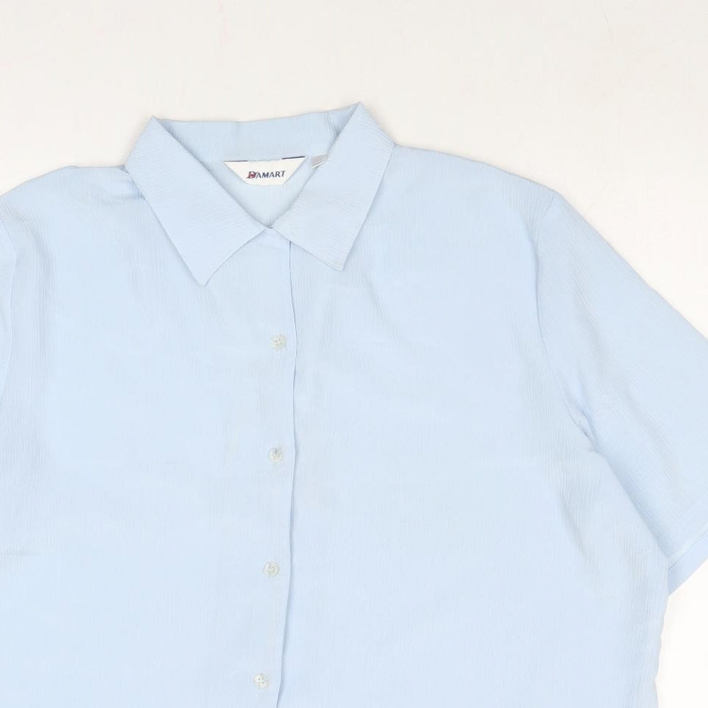 Damart Womens Blue Polyester Basic Button-Up Size 16 Collared