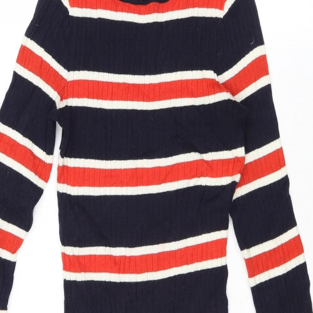 Divided by H&M Womens Multicoloured Round Neck Striped Cotton Pullover Jumper Size 4