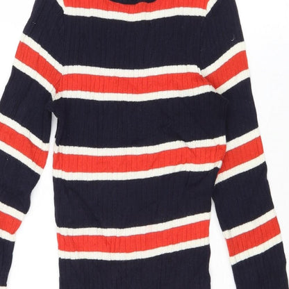 Divided by H&M Womens Multicoloured Round Neck Striped Cotton Pullover Jumper Size 4