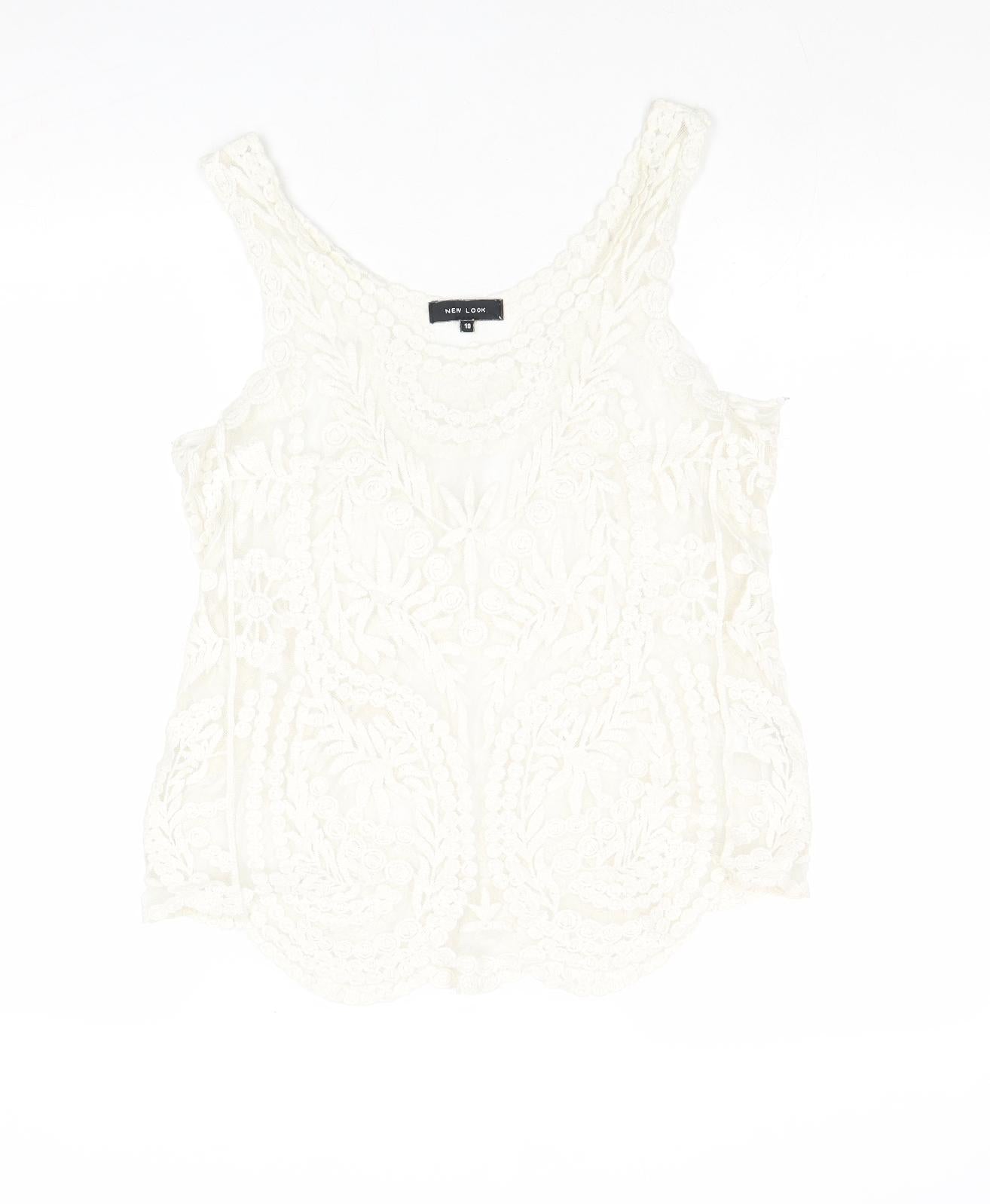 New Look Womens White Polyester Basic Tank Size 10 Round Neck