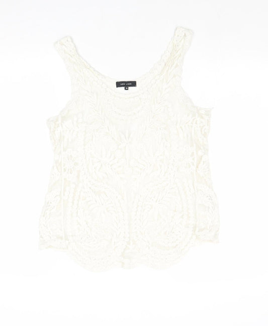 New Look Womens White Polyester Basic Tank Size 10 Round Neck