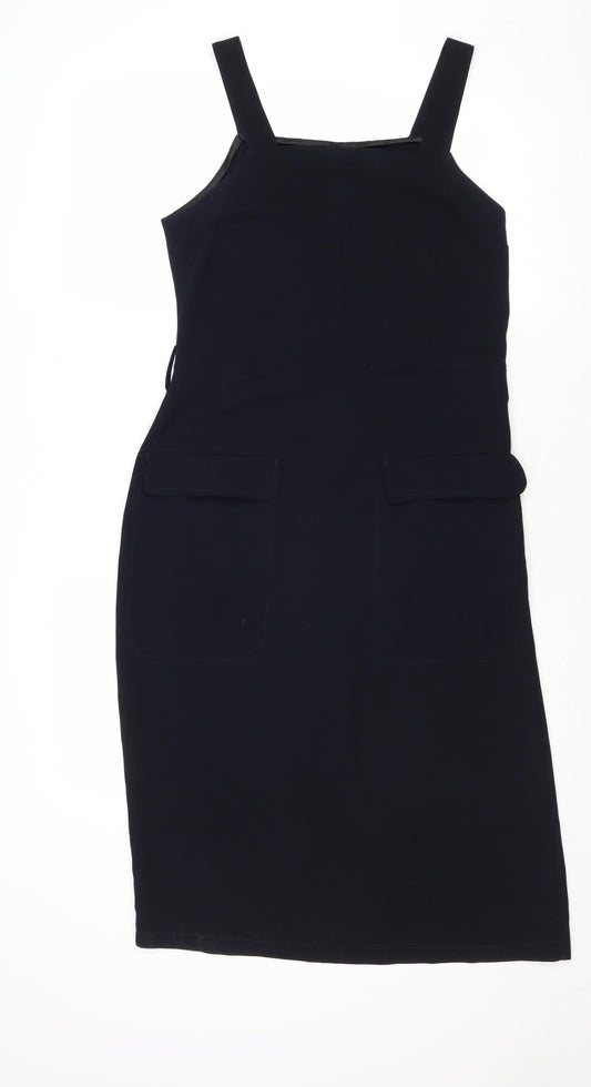 Topshop Womens Blue Polyester Pinafore/Dungaree Dress Size 8 Square Neck Zip