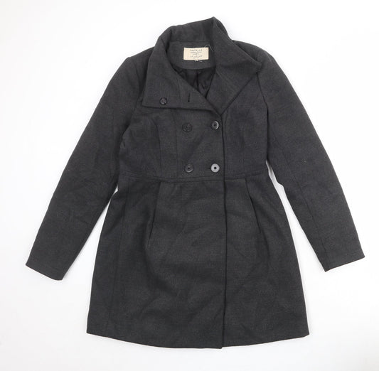 Zara Womens Black Overcoat Coat Size M Button