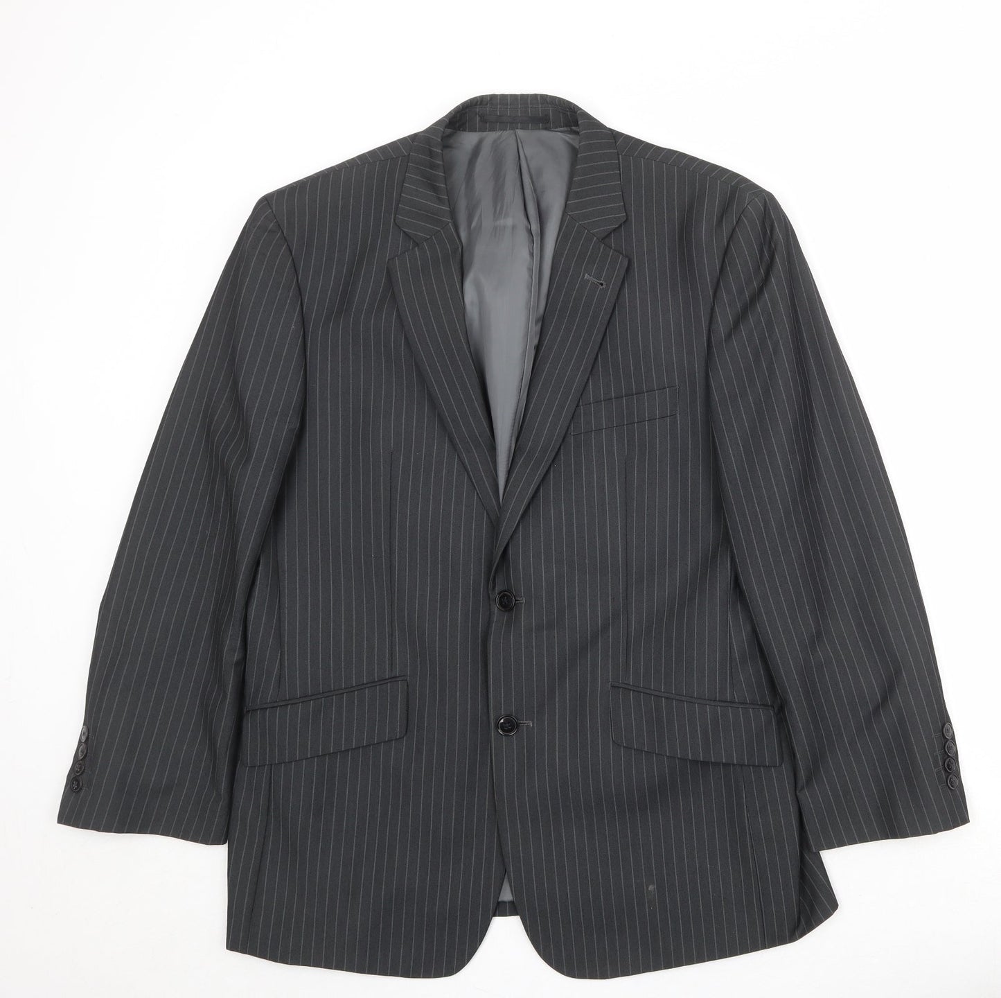 Charlton Grey Mens Grey Striped Polyester Jacket Suit Jacket Size 42 Regular