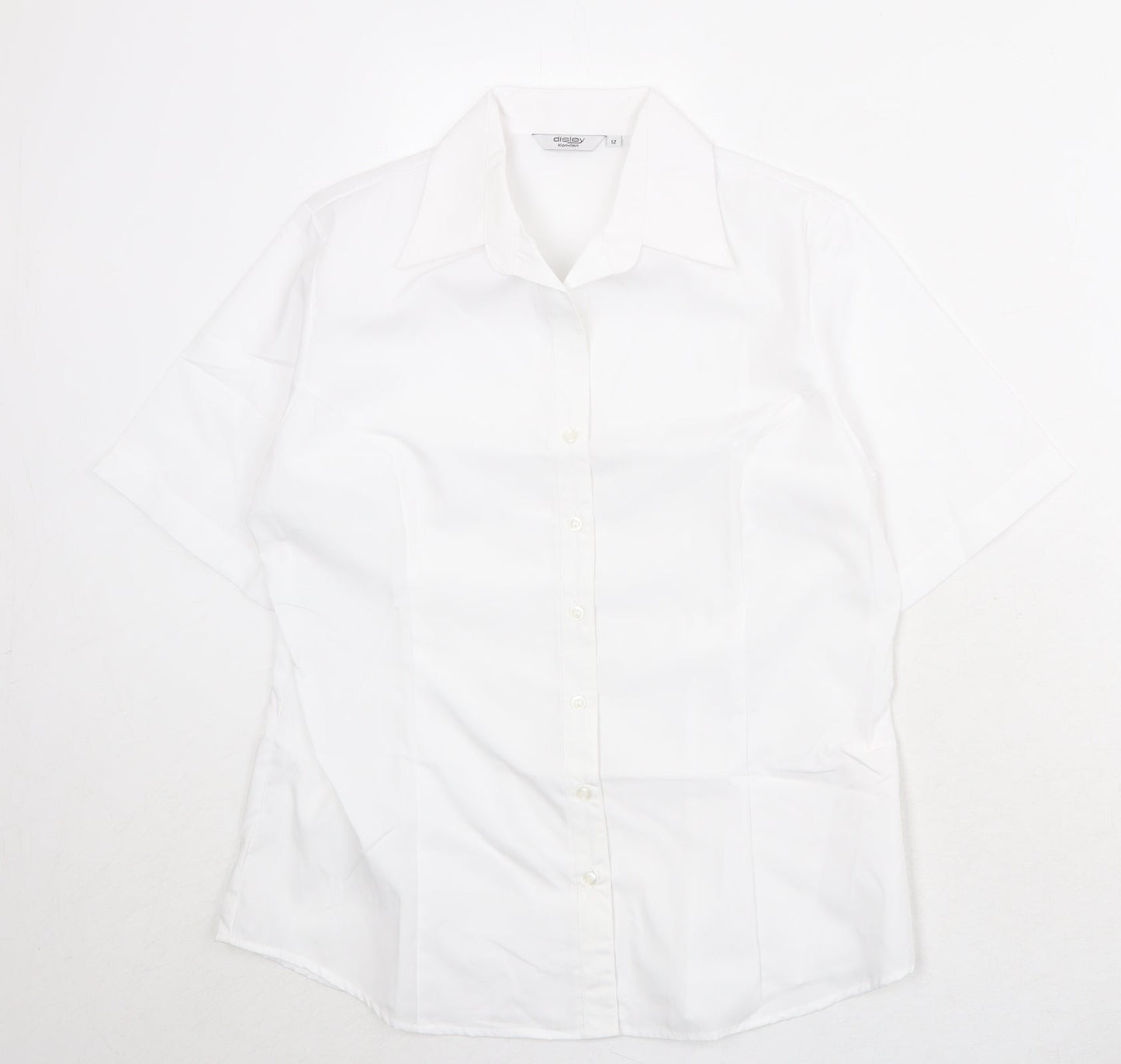 Disley Womens White Polyester Basic Button-Up Size 12 Collared