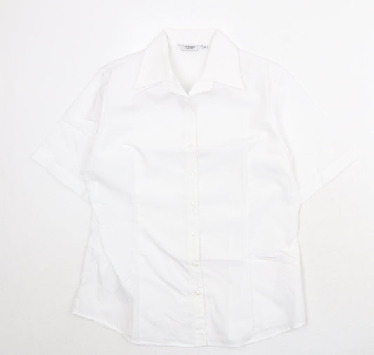 Disley Womens White Polyester Basic Button-Up Size 12 Collared