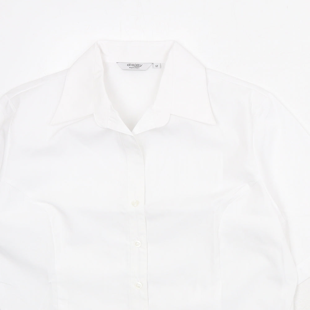 Disley Womens White Polyester Basic Button-Up Size 12 Collared
