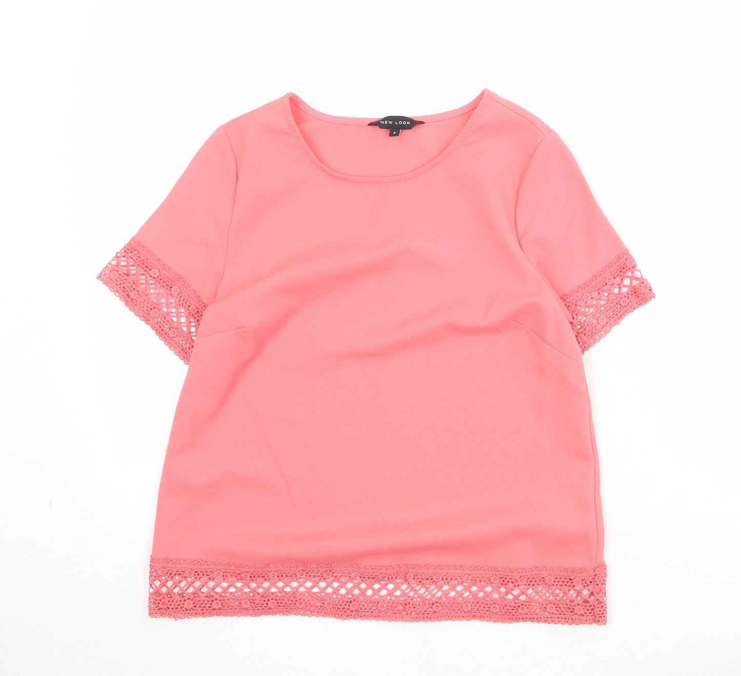 New Look Womens Pink Polyester Basic T-Shirt Size 6 Round Neck