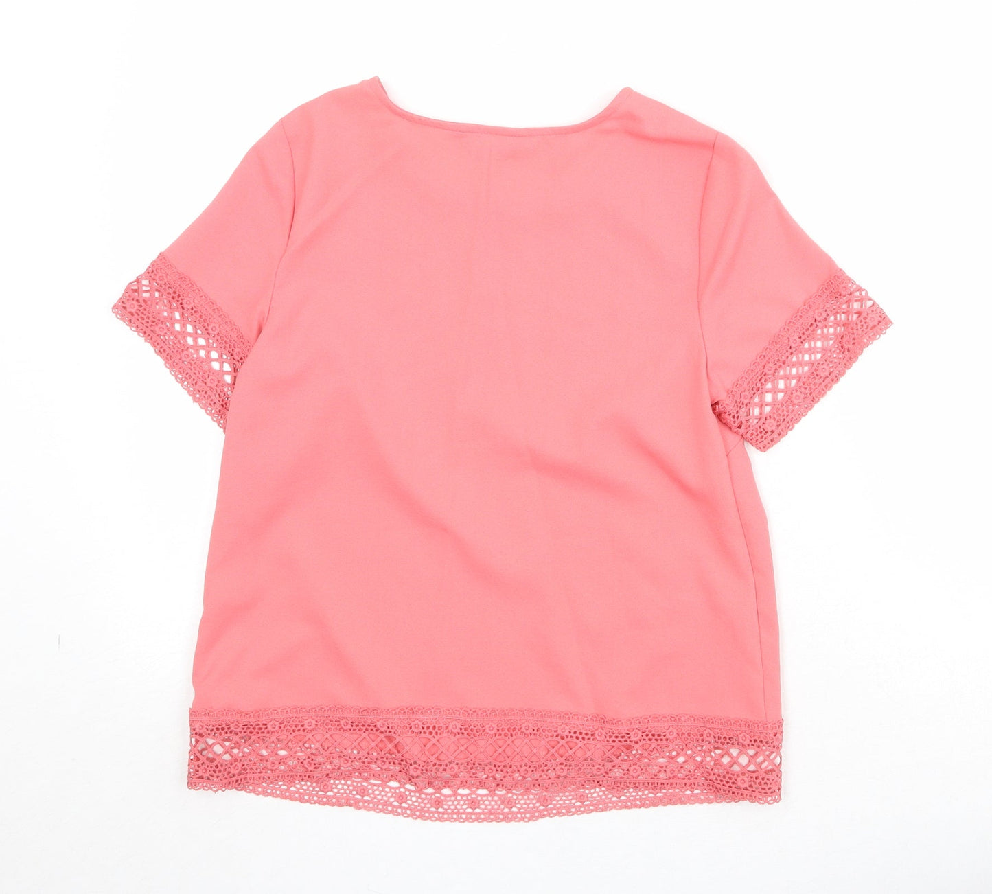 New Look Womens Pink Polyester Basic T-Shirt Size 6 Round Neck