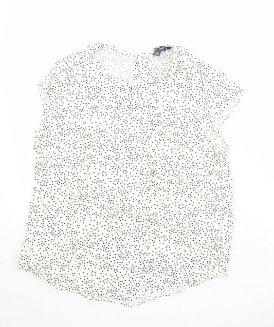 Amphora Womens Ivory Geometric Viscose Basic Blouse Size 14 Round Neck - Star Pattern