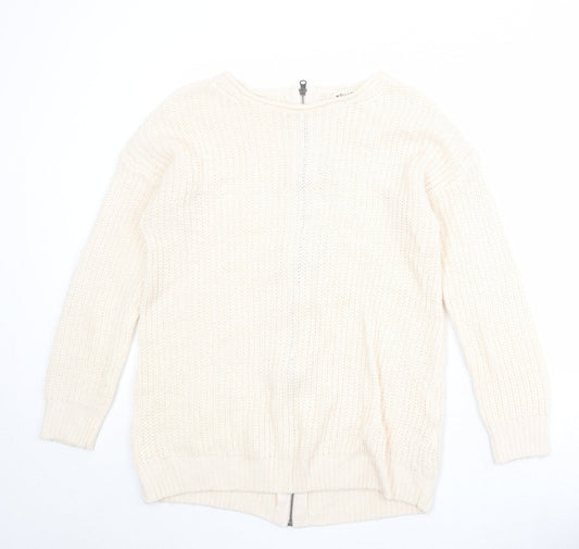 New Look Womens Beige Boat Neck Acrylic Pullover Jumper Size M