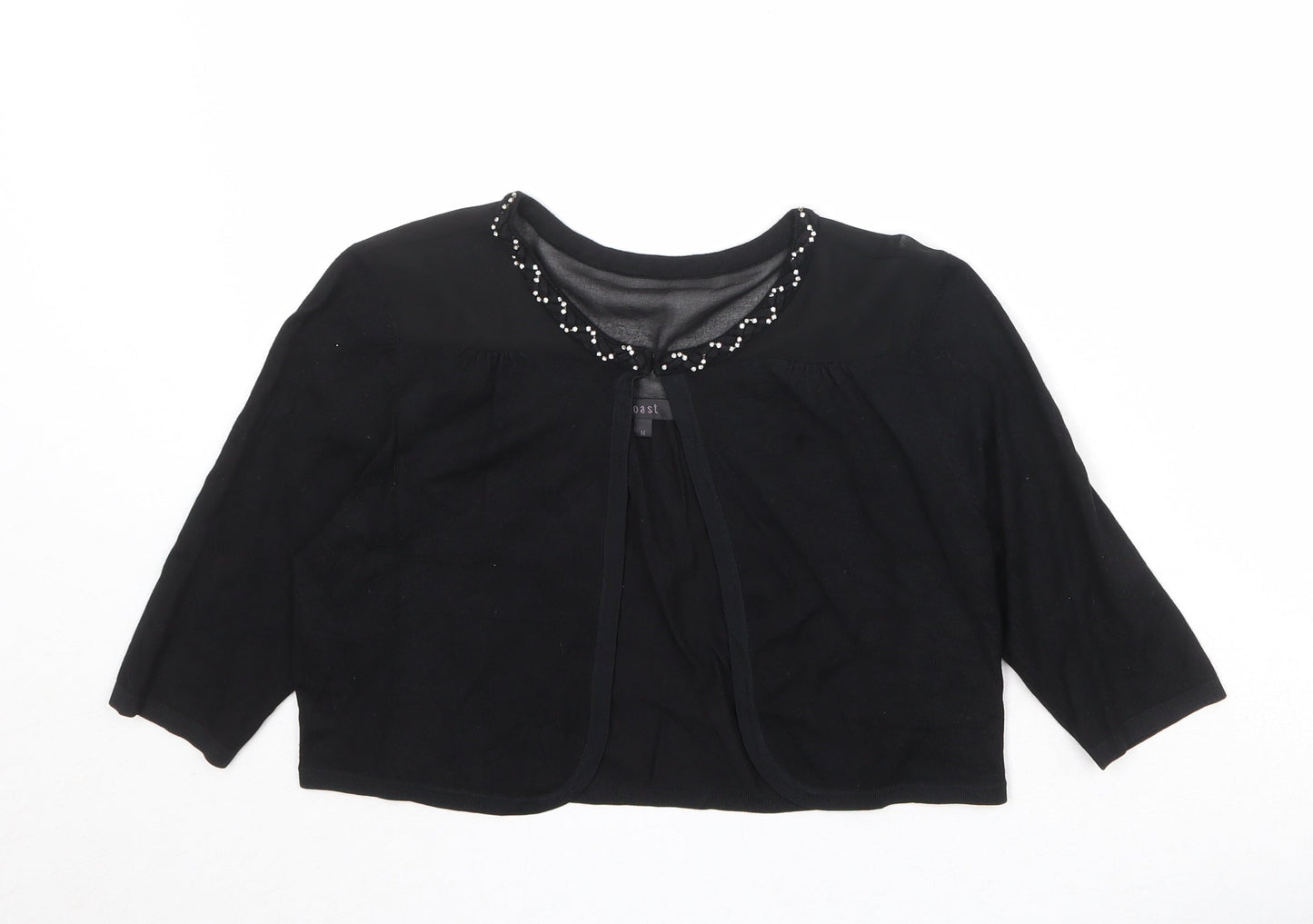 Coast Womens Black Boat Neck Viscose Shrug Jumper Size M - Embellished Neckline