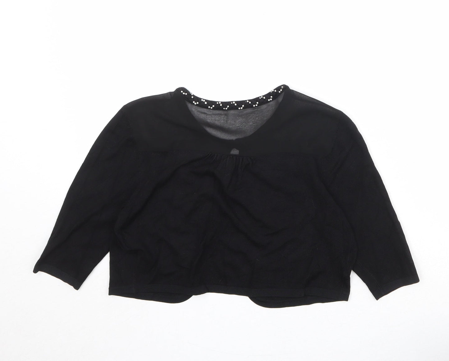 Coast Womens Black Boat Neck Viscose Shrug Jumper Size M - Embellished Neckline