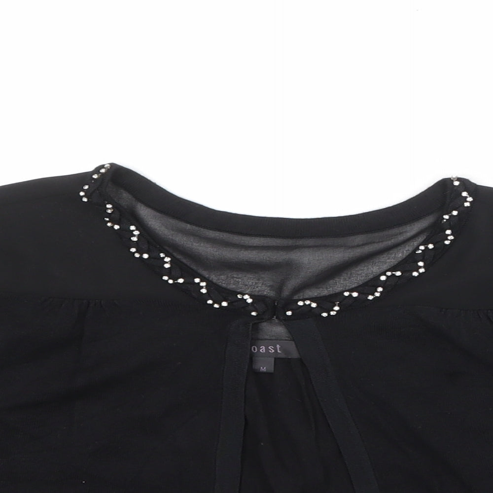 Coast Womens Black Boat Neck Viscose Shrug Jumper Size M - Embellished Neckline