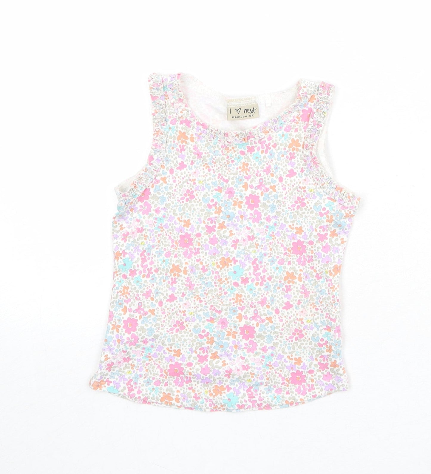 NEXT Girls Multicoloured Floral 100% Cotton Pullover Tank Size 3-4 Years Boat Neck Pullover