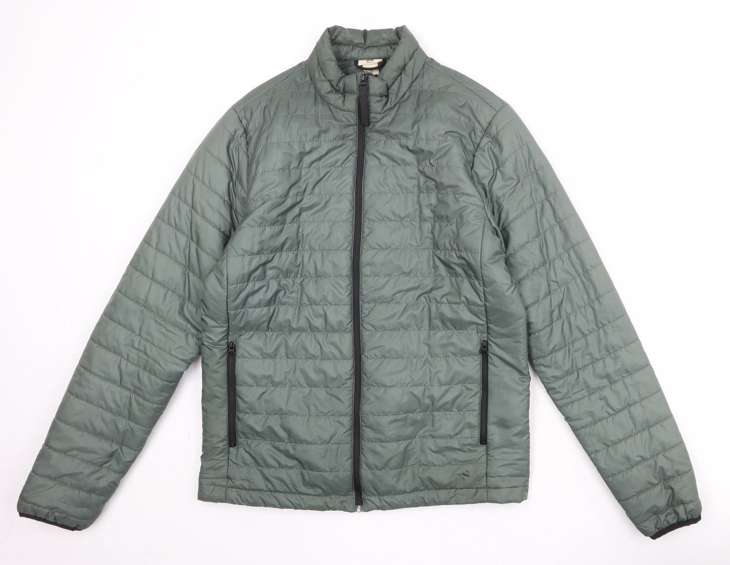 H&M Womens Green Quilted Jacket Size S Zip