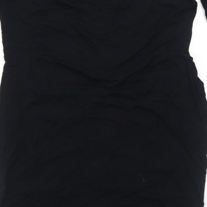 Brand and care label for ASOS women’s black viscose a-line, size UK 12, off the shoulder pullover