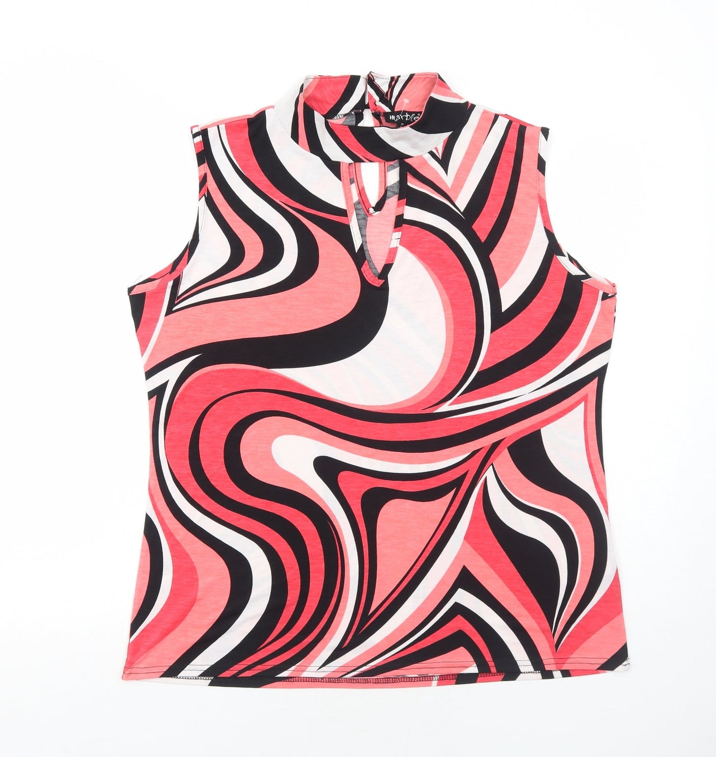 MARBLE Womens Red Geometric Polyester Basic Tank Size 4 Round Neck