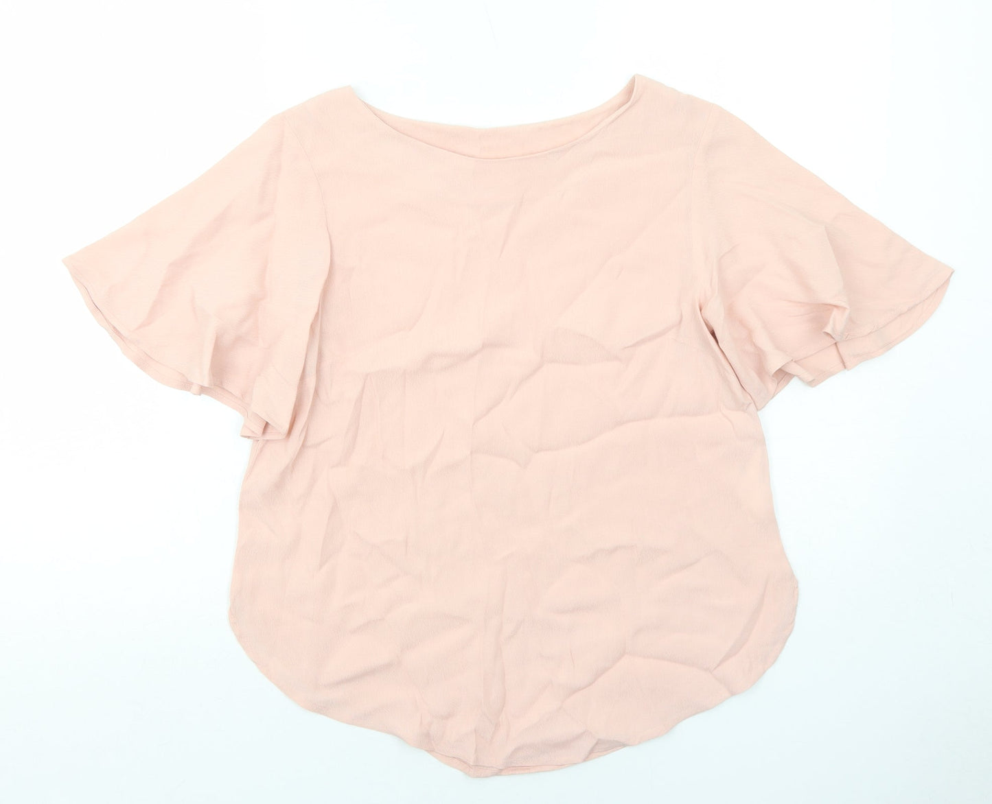 H&M Womens Pink Viscose Basic T-Shirt Size 6 Boat Neck