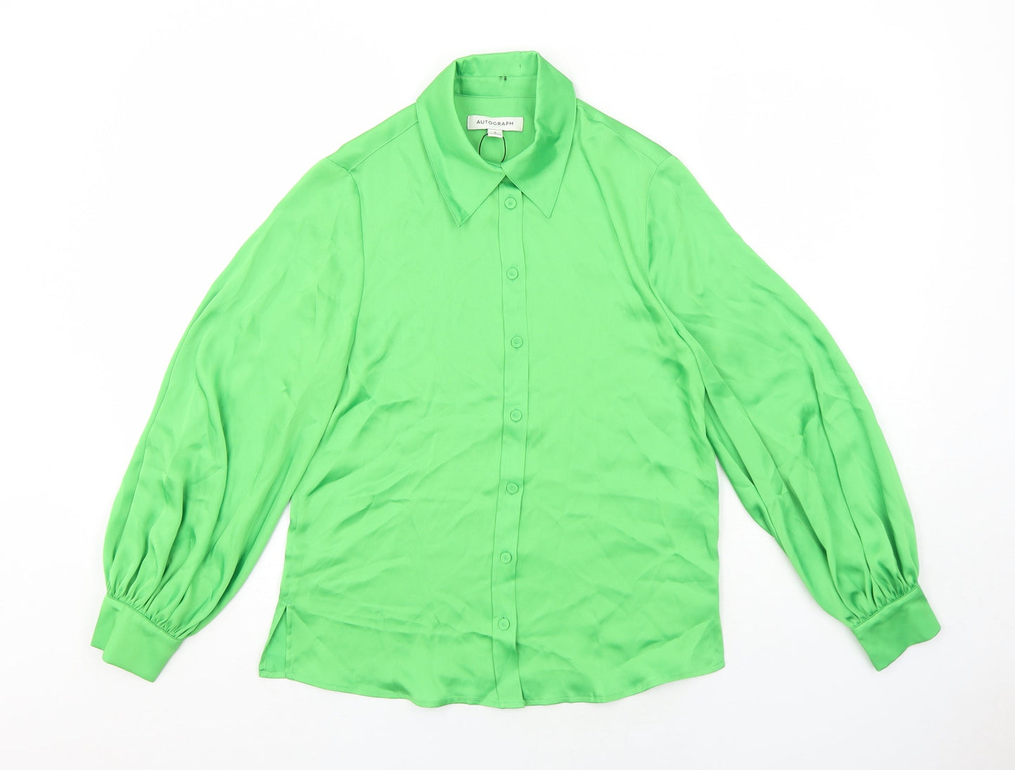 Marks and Spencer Womens Green Polyester Basic Button-Up Size 6 Collared