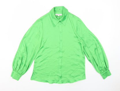 Marks & Spencer Womens Green Polyester Basic Button-Up Size 6 Collared