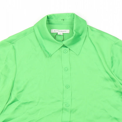 Marks & Spencer Womens Green Polyester Basic Button-Up Size 6 Collared