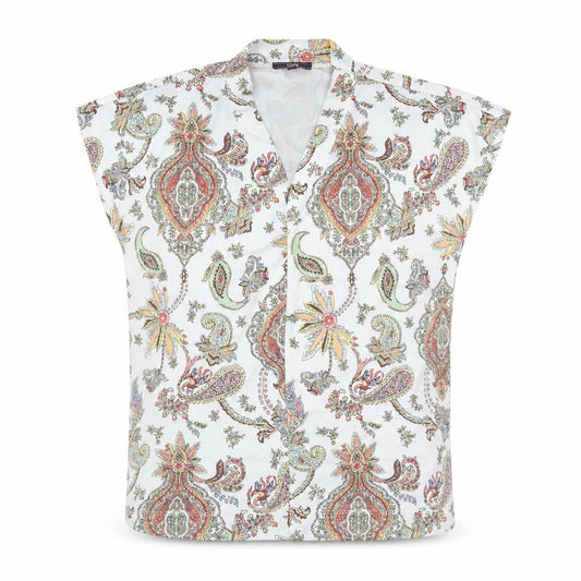 Code Womens Grey Paisley Polyester Basic T-Shirt Size 10 V-Neck