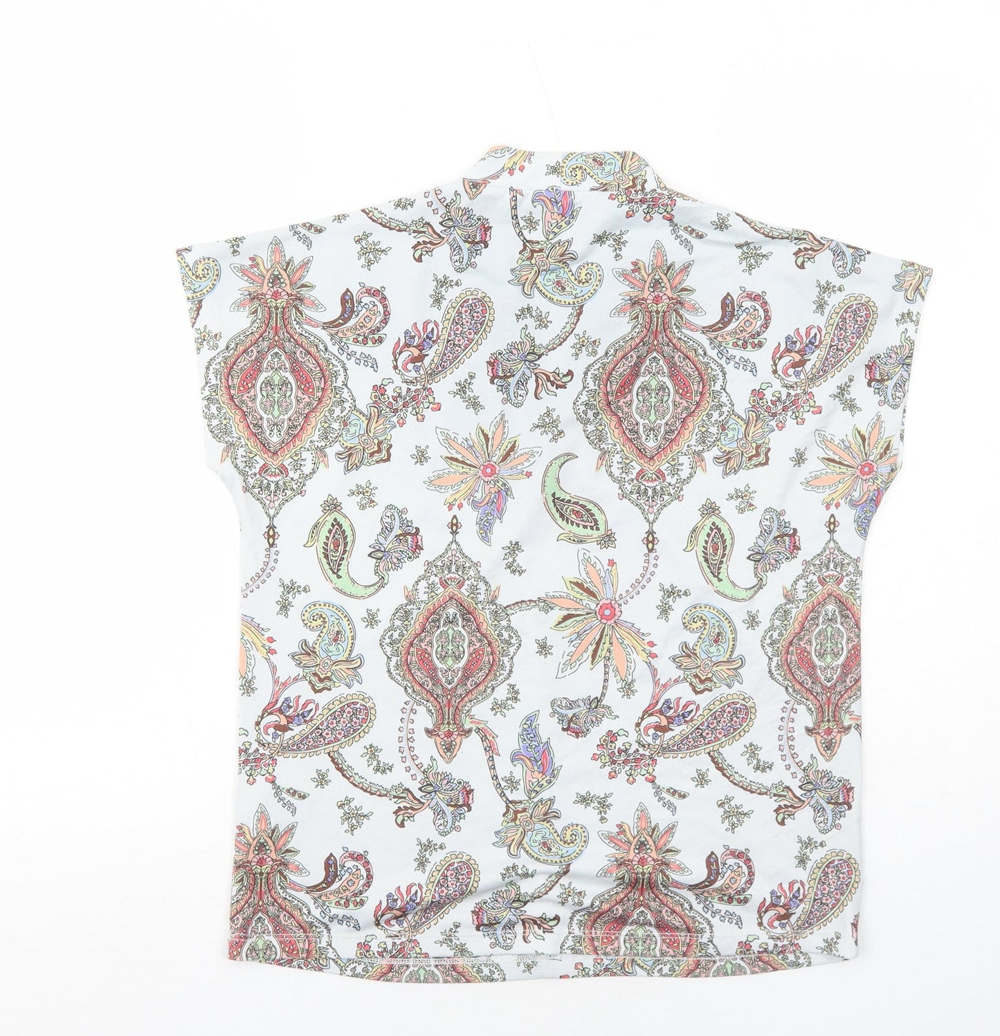 Code Womens Grey Paisley Polyester Basic T-Shirt Size 10 V-Neck