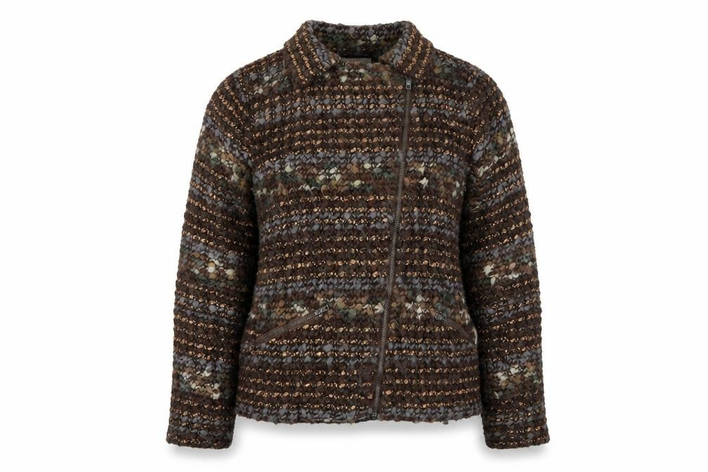 Gharani Strok Womens Brown Geometric Jacket Size XL Zip
