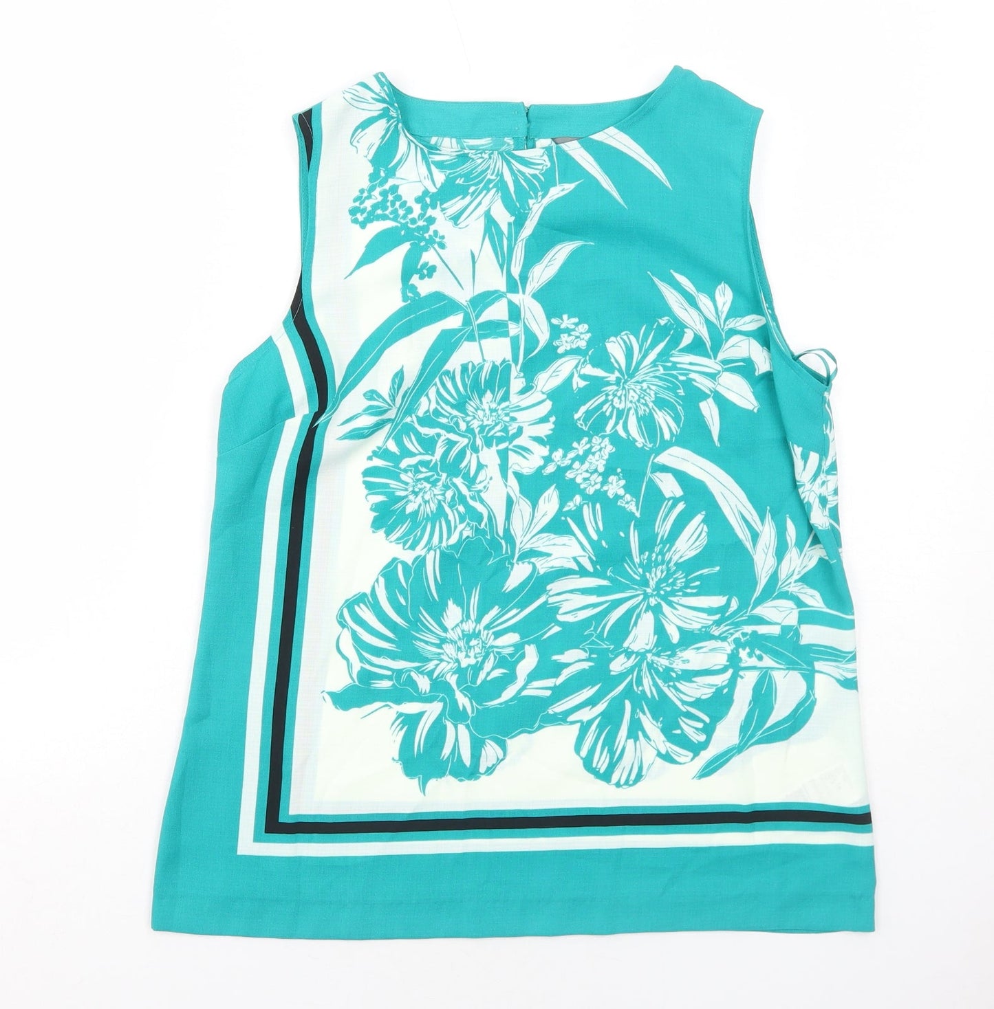 Principles Womens Green Floral Polyester Basic Tank Size 10 Round Neck