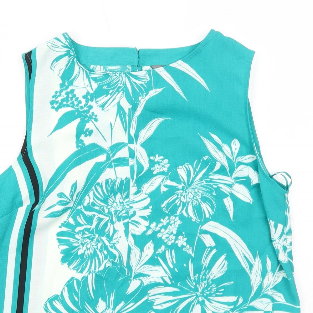 Principles Womens Green Floral Polyester Basic Tank Size 10 Round Neck