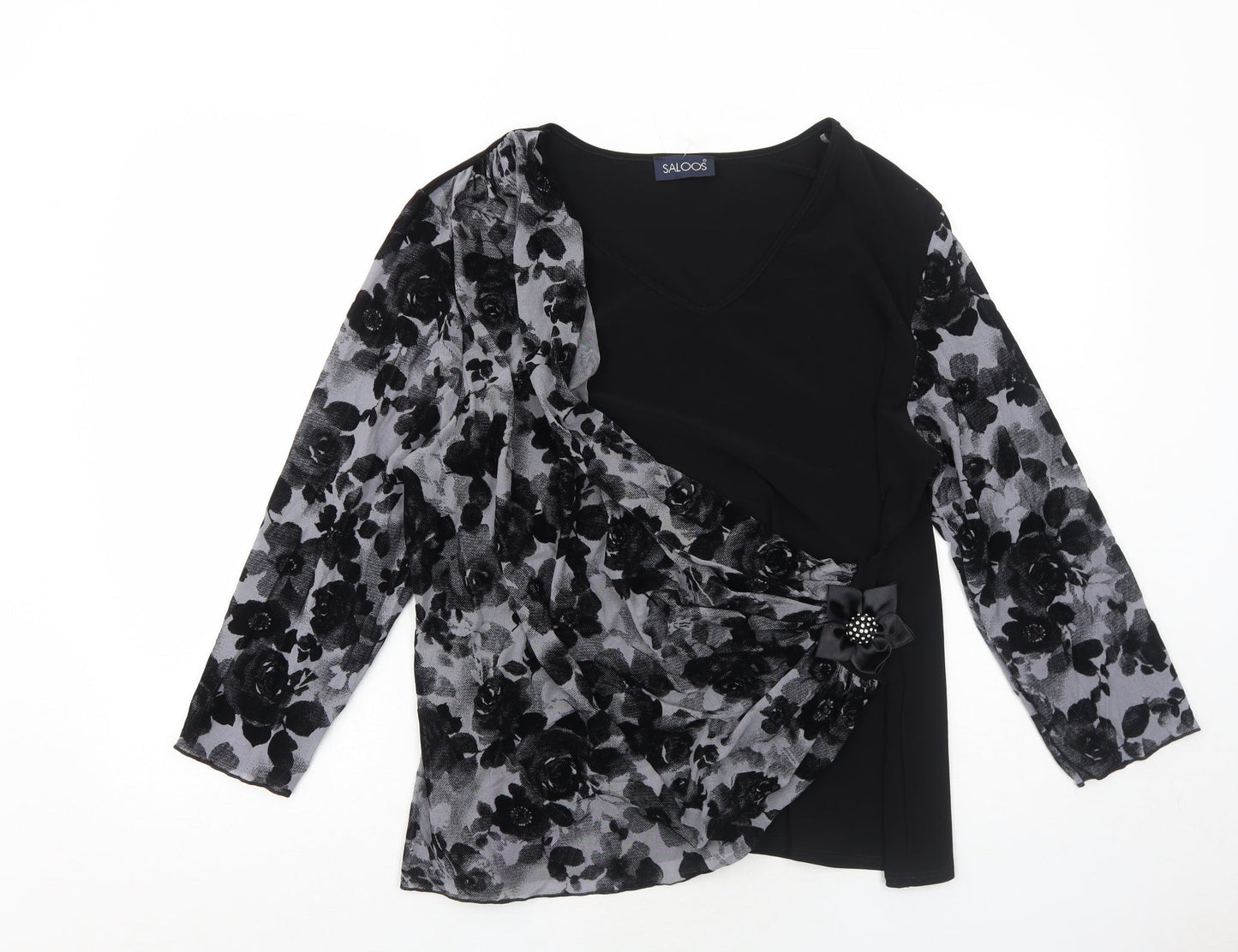 Saloos Womens Black Polyester Basic Blouse Size 2XL Round Neck