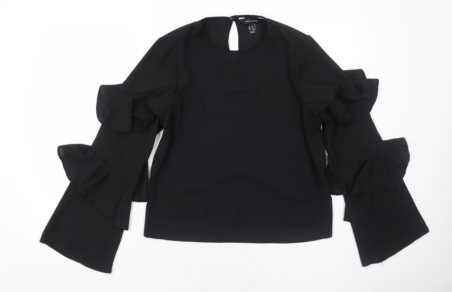 New Look Womens Black Polyester Basic Blouse Size 10 Round Neck