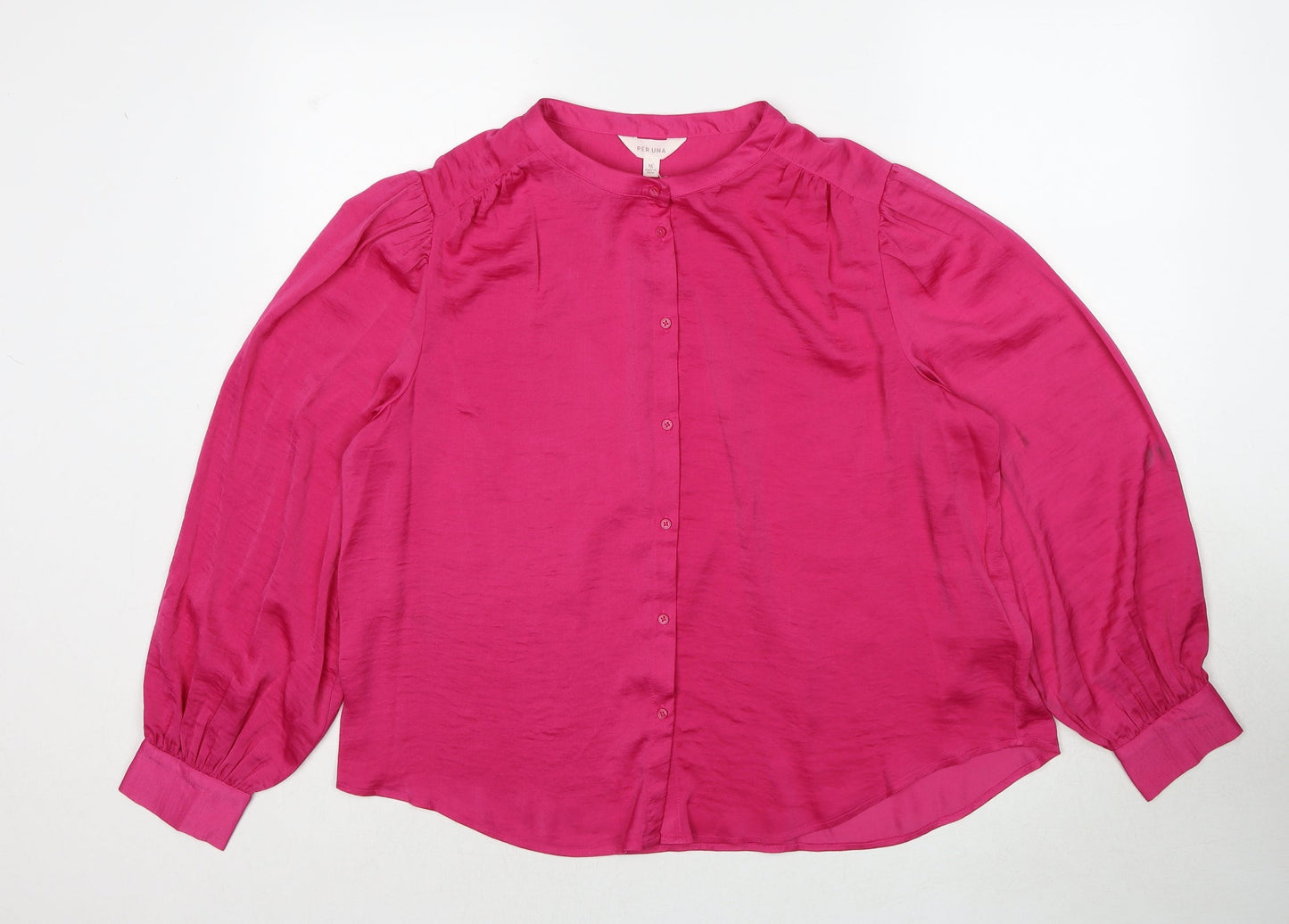 Per Una Womens Pink Polyester Basic Button-Up Size 16 Round Neck