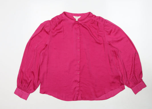 Per Una Womens Pink Polyester Basic Button-Up Size 16 Round Neck