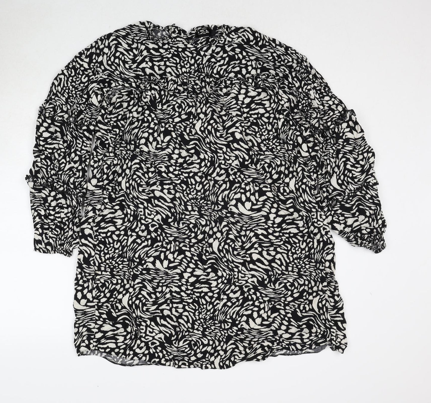 Very Womens Black Geometric Viscose A-Line Size 14 Round Neck Button