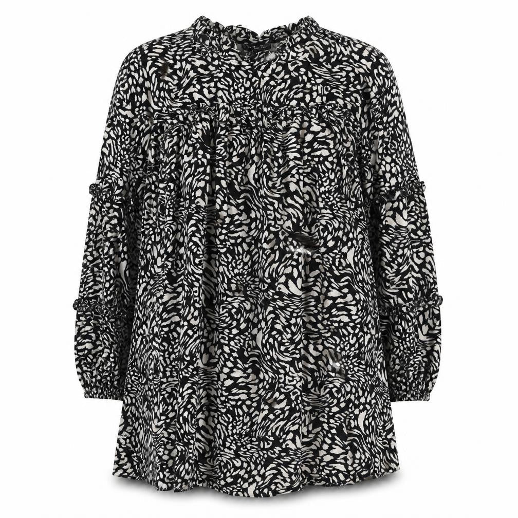 Very Womens Black Geometric Viscose A-Line Size 14 Round Neck Button