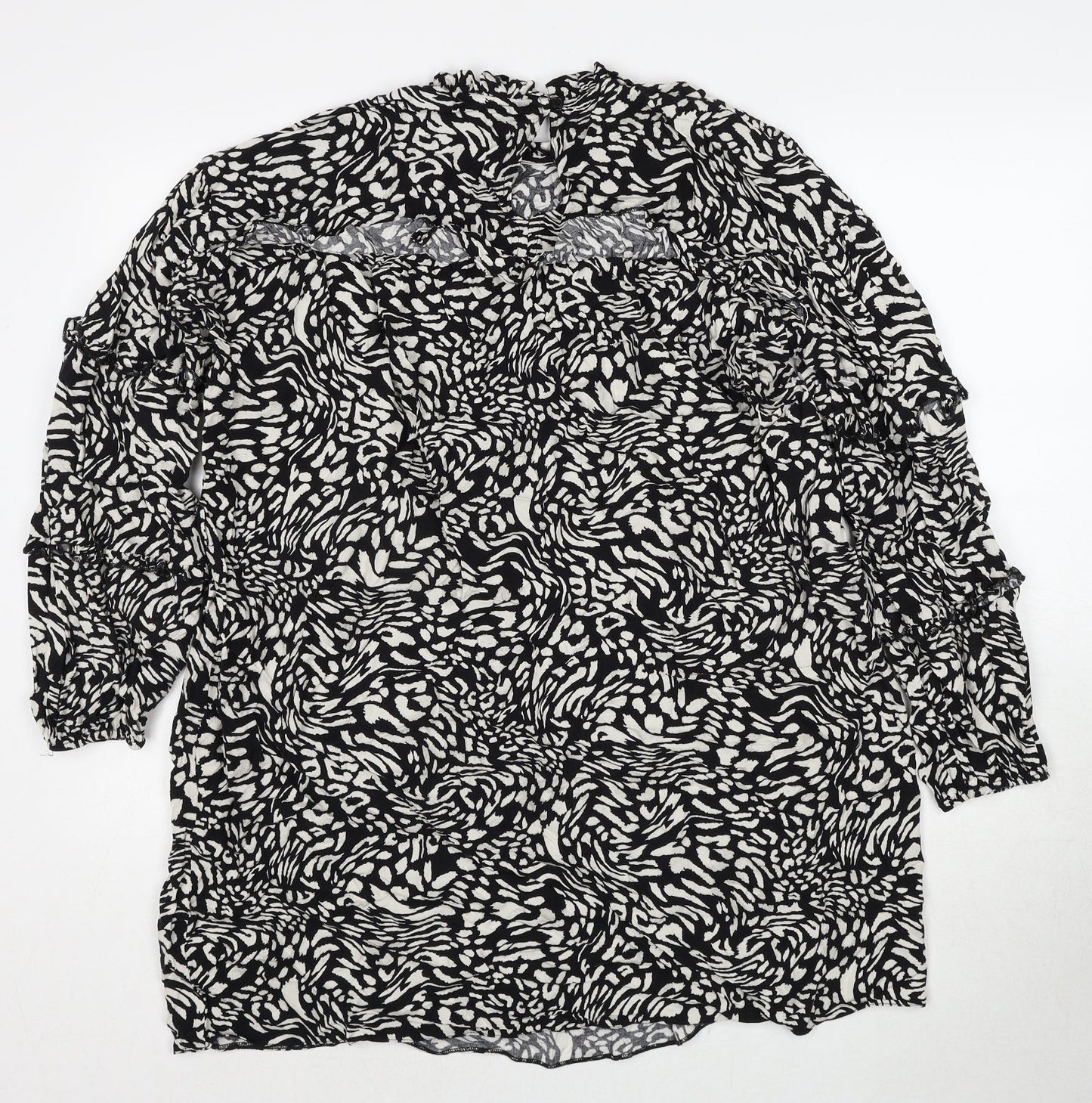 Very Womens Black Geometric Viscose A-Line Size 14 Round Neck Button