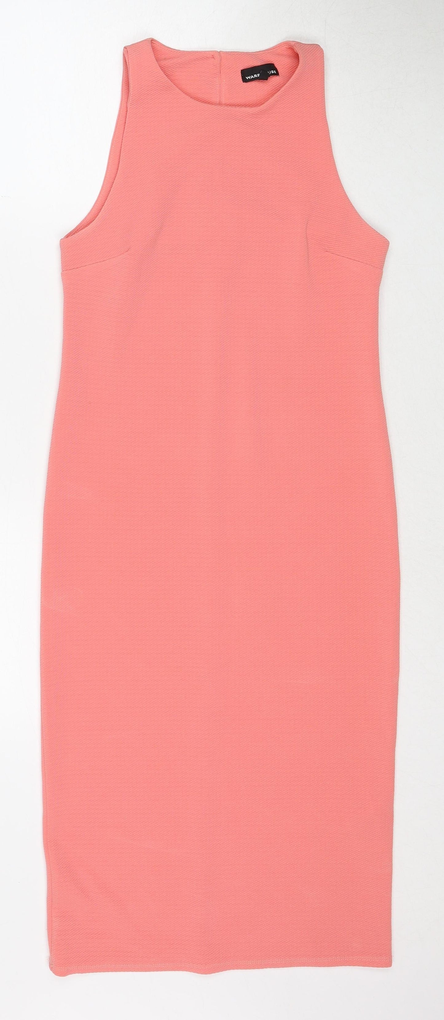 Warehouse Womens Pink Polyester Shift Size 8 Round Neck Button