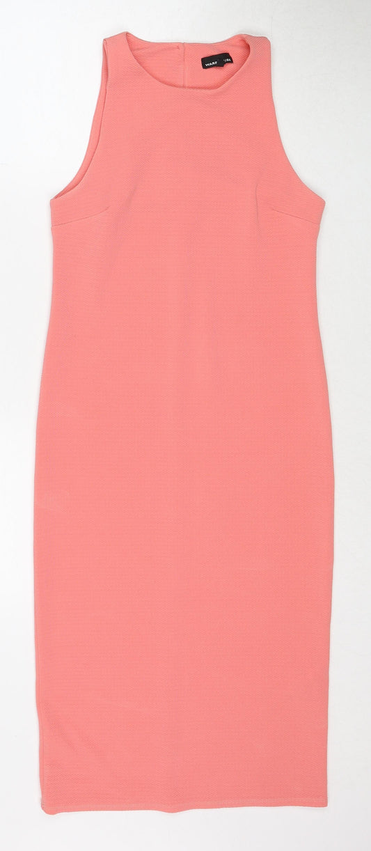 Warehouse Womens Pink Polyester Shift Size 8 Round Neck Button