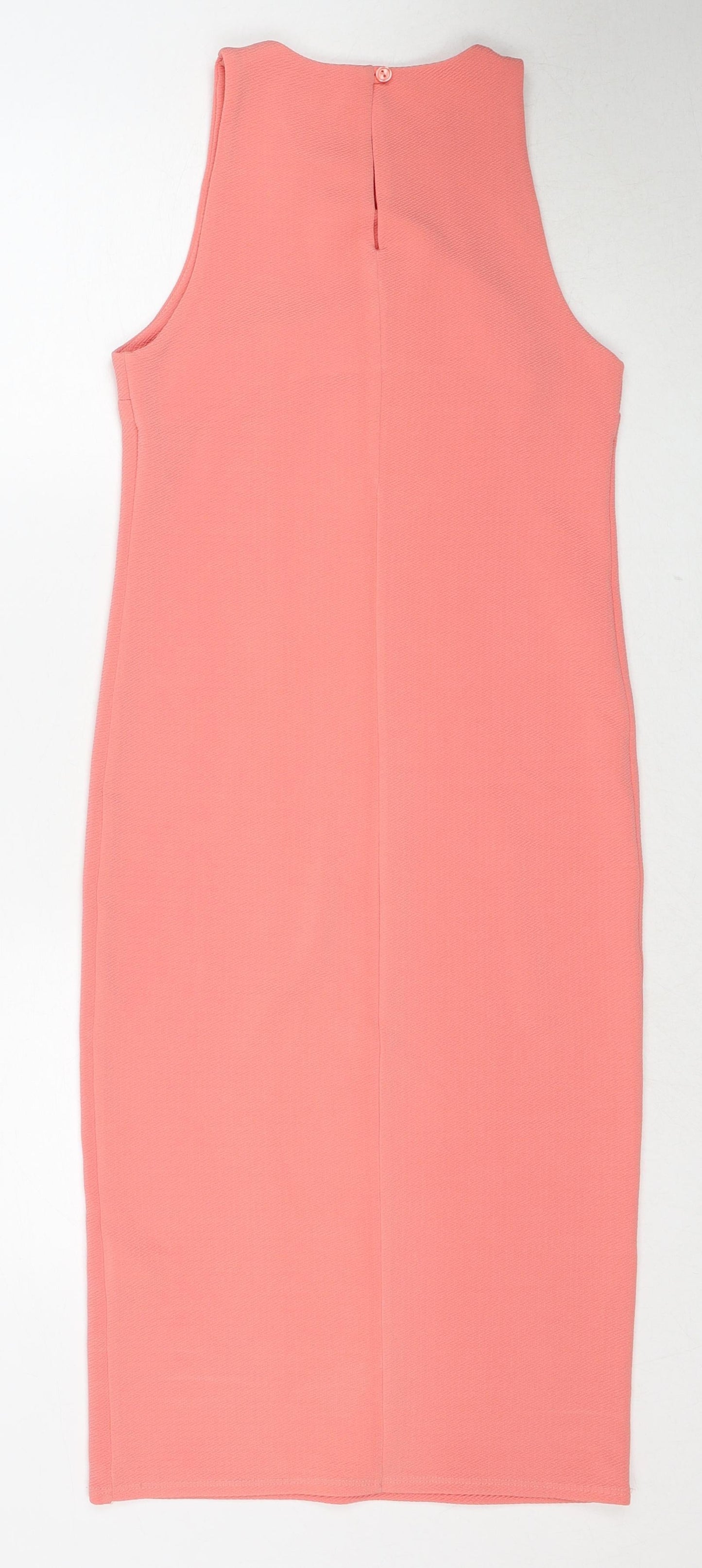 Warehouse Womens Pink Polyester Shift Size 8 Round Neck Button