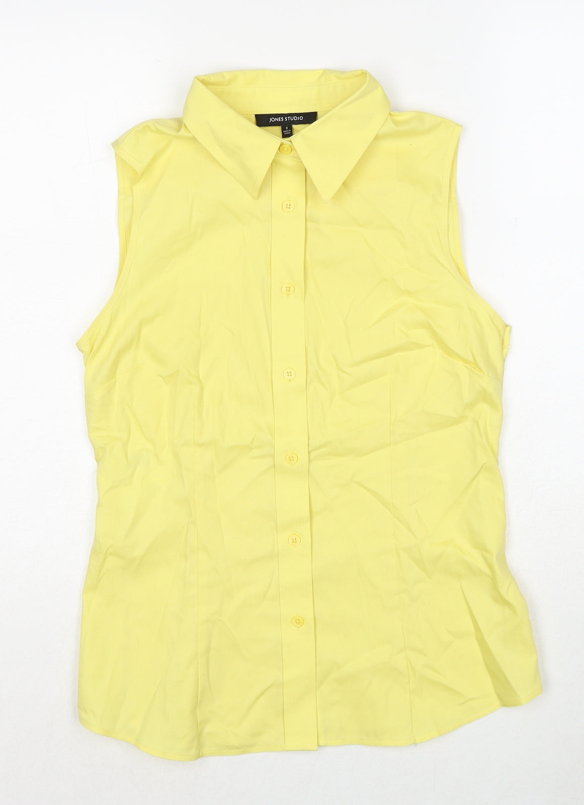Jones Studio Womens Yellow Cotton Basic Button-Up Size 8 Collared