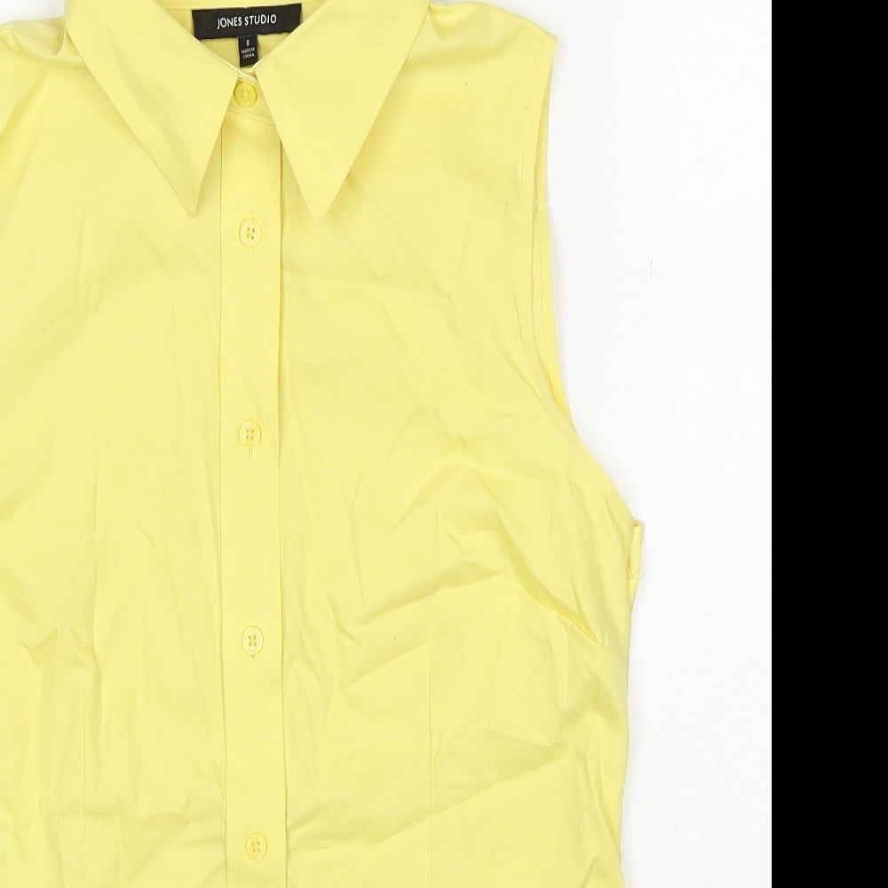 Jones Studio Womens Yellow Cotton Basic Button-Up Size 8 Collared