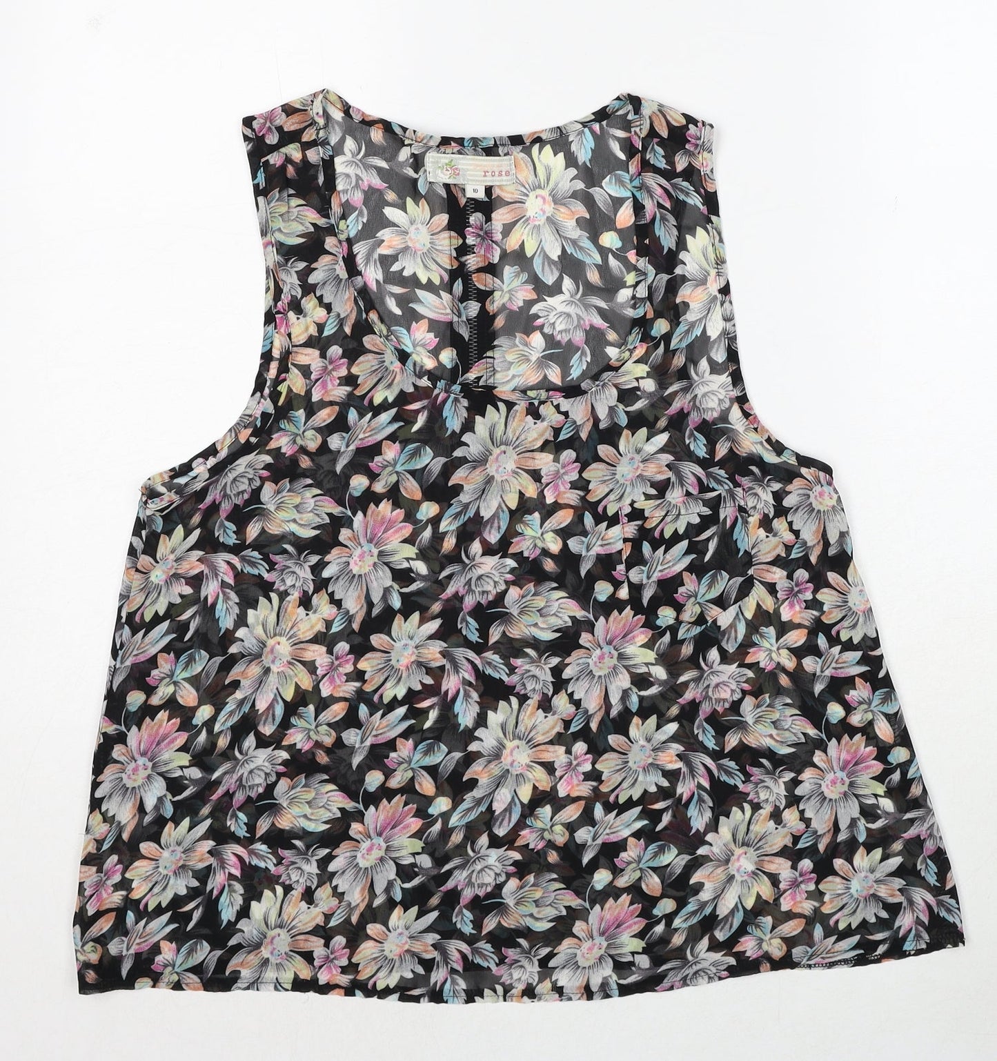 Cameo Rose Womens Multicoloured Floral Polyester Basic Tank Size 10 Scoop Neck