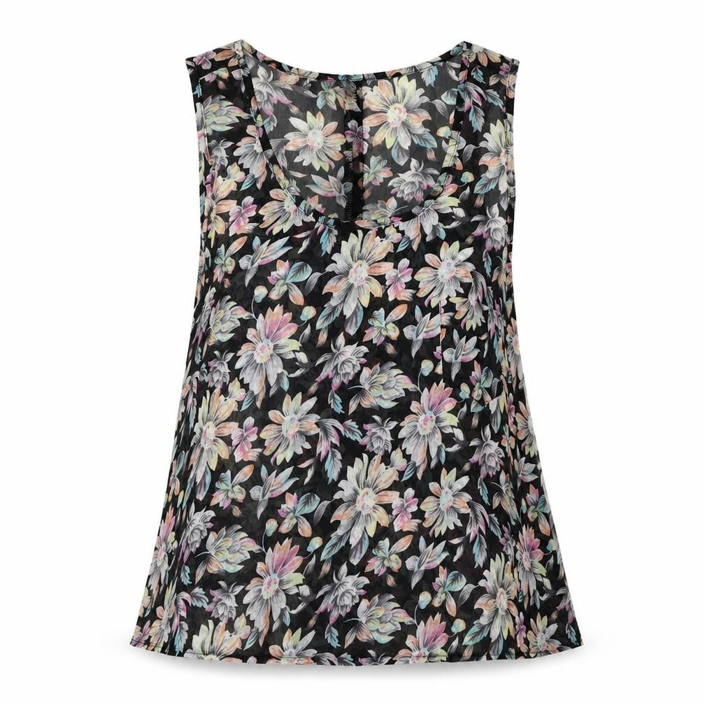 Cameo Rose Womens Multicoloured Floral Polyester Basic Tank Size 10 Scoop Neck