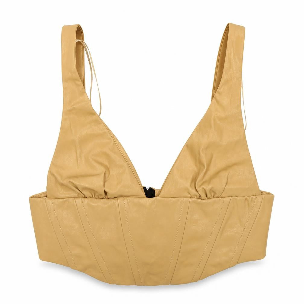 Zara Womens Beige Polyethylene Cropped Tank Size S V-Neck