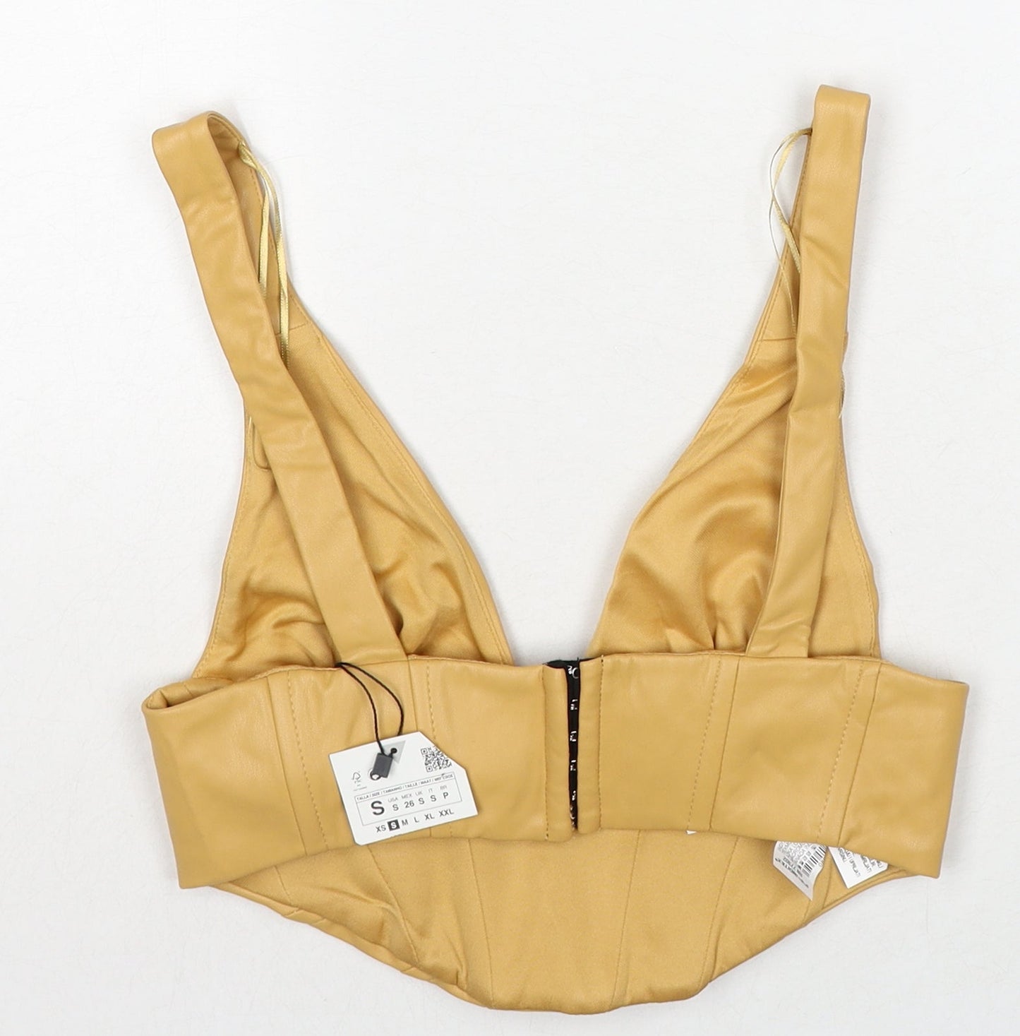 Zara Womens Beige Polyethylene Cropped Tank Size S V-Neck