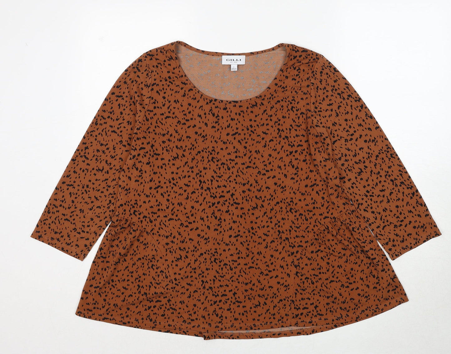 Gilli Womens Brown Geometric Polyester Basic Blouse Size L Round Neck
